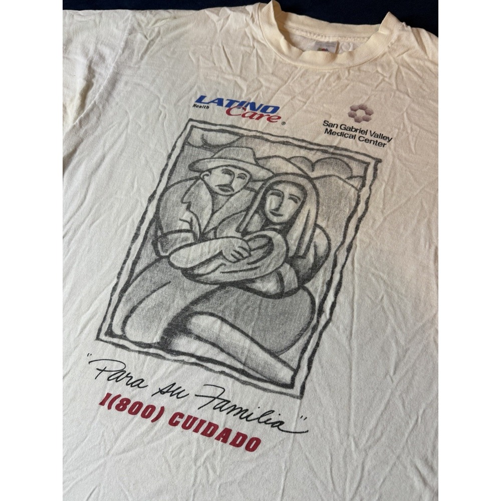 Vtg 90s Fruit of the Loom Latino Healthcare T Shirt XL Single Stitch White Men